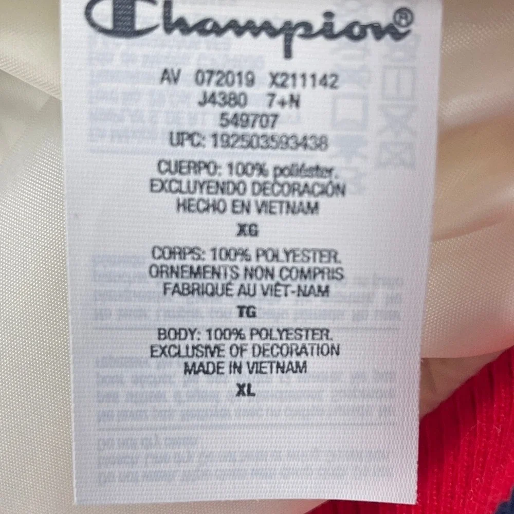 Champion Men's XL White Blue Hooded Puffer Vest Colorblock J4380 Quilted‎